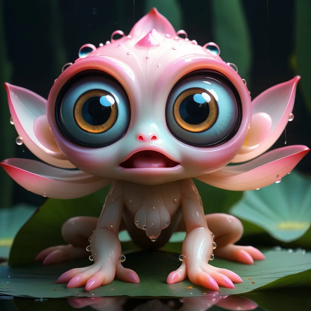 Prompt: 
incredibly cute fantastic lotus creature with glowing big eyes, ultra detail, abstraction, surrealism, best quality, masterpiece, luminescence, splash