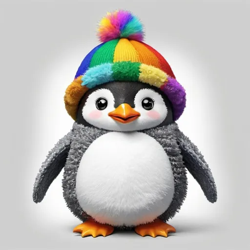 Prompt: Happy rainbow penguin with fluffy hats