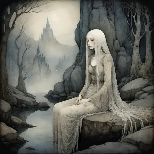 Prompt:  A very pretty dreamy ghostly girl art by John Bauer, Daria Endresen, Lin Fengmian, Elger Esser, Rimel Neffati. 3d, watercolors and ink, beautiful, fantastic view, extremely detailed, intricate, best quality, highest definition