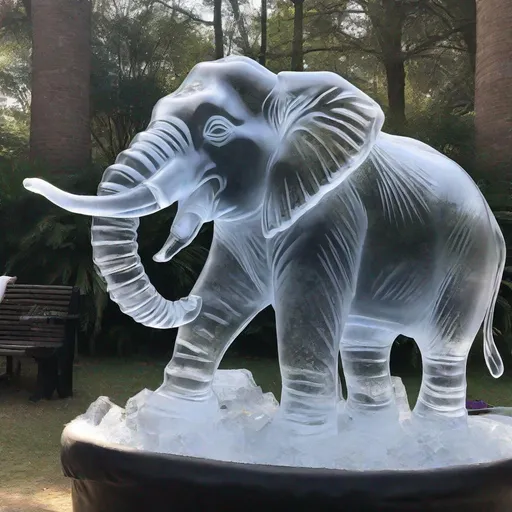 Prompt: realistic elephant ice sculpture