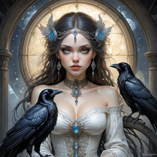 Prompt: art by  Cheryl Griesbach and jasmine becket griffith,luis royo

sorceress and raven

an ultra hd detailed painting,
digital art,

, Jean-Baptiste Monge style, bright, beautiful  , splash,  

, Glittering , cute and adorable,  filigree,  , rim lighting, lights, extremely ,  magic, surreal, fantasy, digital art, , wlop, artgerm and james jean, , Broken Glass effect, no background, stunning, something that even doesn't exist, mythical being, energy, molecular, textures, iridescent and luminescent scales, breathtaking beauty, pure perfection, divine presence, unforgettable, impressive, breathtaking beauty, Volumetric light, auras, rays, vivid colors reflects