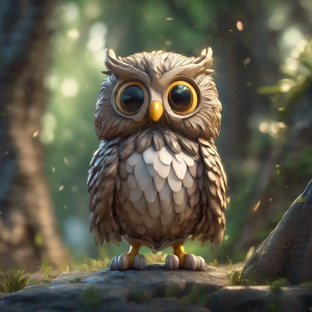 Prompt: pltn style, Cute owl chibi :: by M4d L10n, smiling big, full shot, wide field of view, hyperdetailed, Behance HD, CGSociety, 8K resolution, detailed intricate environment, sunny, magical, trending on artstation, sharp focus, studio photo, intricate details, highly detailed, by greg rutkowski, trending on artstation, sharp focus, studio photo, intricate details, highly detailed, by greg rutkowski, sticker, vector, cute big circular reflective eyes, Pixar render, unreal engine cinematic smooth, intricate detail