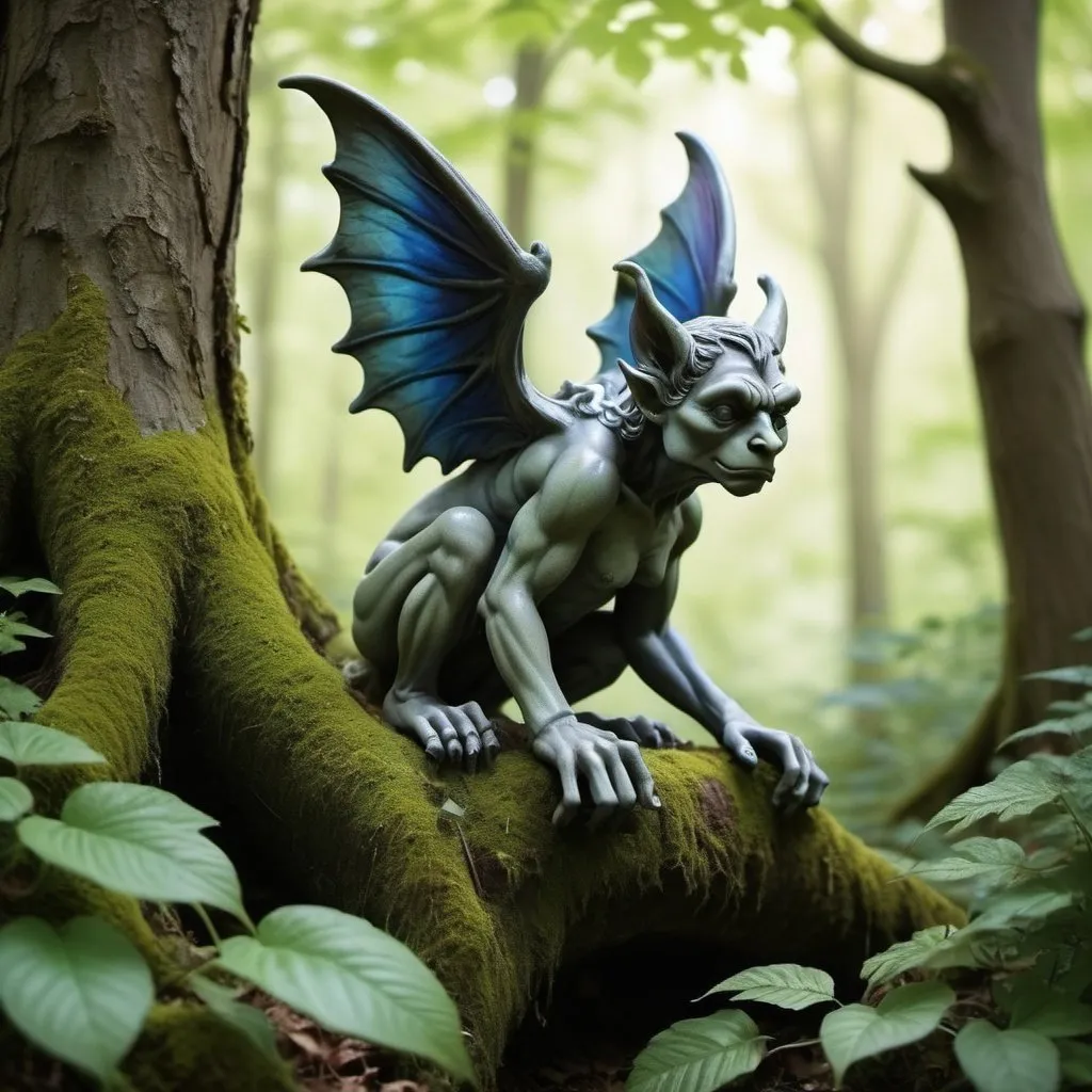 Prompt: Imagine a dark forest scene with small colorful fairy like gargoyle lurking in mysterious forest where ancient trees sway gently in the breeze,
Envision a hidden pathway winding through the woods, dappled with soft sunlight filtering through the leaves above, casting enchanting patterns on the forest floor.
