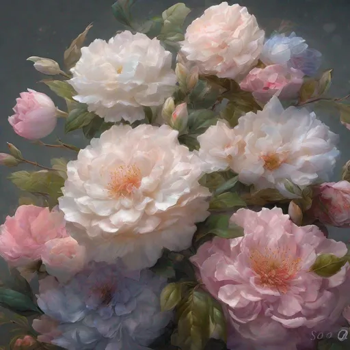 Prompt: Kim Soo-ja, realistic description, flowers, breathtaking beauty, mesmerizing masterpieces, textures and details Highly refined digital painting, perfect composition, vivid colors, ultra-fine resolution, by Sooja