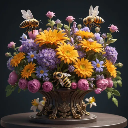 Prompt: Flower stand that mixes in its morphology bees and flowers, trending on artstation, sharp focus, studio photo, intricate details, highly detailed, by greg rutkowski