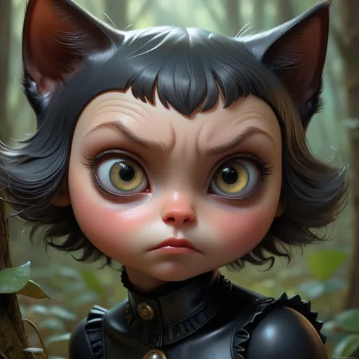 Prompt: Enchanted Forest adventure  The black kitten,midnight celebration, by Craig Davison, by Isaac Rosenberg, , Albert Joseph Penot, Ray Caesar, hr giger, jj fu, gustave dore, Kenyon Cox, detailed face features, sharp eyes, soft skin, highly detailed, sharp, high definition, award winning, photo realistic, organic, painstaking attention to detail, ultra realistic, masterpiece, extremely detailed, irresistible, overwhelming, polished, delightful, marvelous, graceful, glorious, very stylish, trendy, spectacular, tantalizing, exceptional, charming, very attractive, amazing, splendid, delicate, pretty, elegant, mesmeric, trending on artstation, sharp focus, studio photo, intricate details, highly detailed, by greg rutkowski