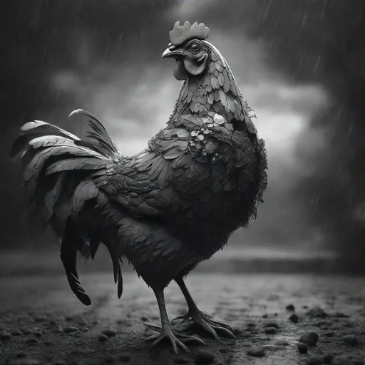 Prompt: goth metaphorical chicken haute couture on a gloomy rainy bumbershoot fashion set , black and white still, digital Art, perfect composition, beautiful detailed intricate insanely detailed octane render trending on artstation, 8 k artistic photography, photorealistic concept art, soft natural volumetric cinematic perfect light, chiaroscuro, award - winning photograph, masterpiece, oil on canvas, raphael, caravaggio, greg rutkowski, beeple, beksinski, giger