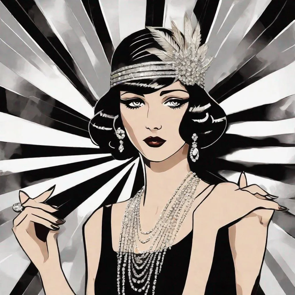 Prompt: Roaring twenties Flapper with a  diamond headpiece with black hair 