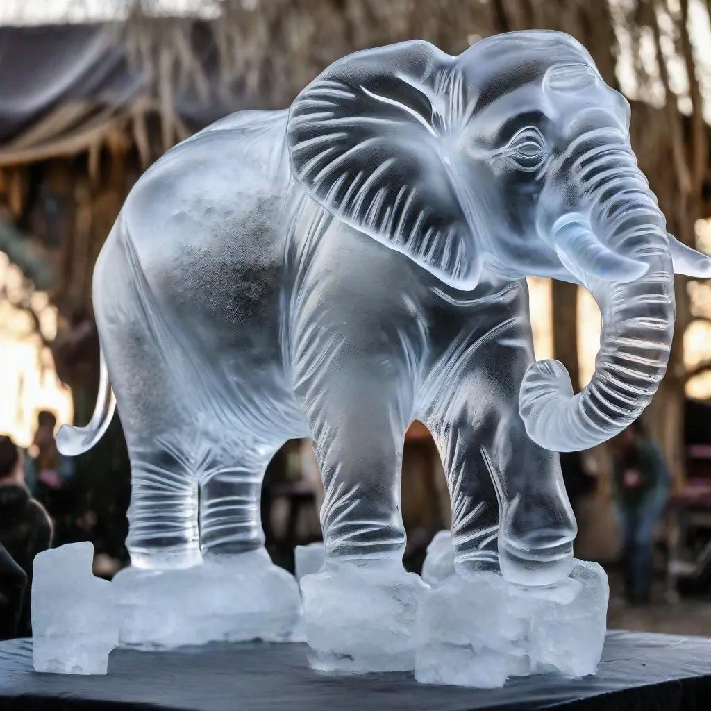 Prompt: realistic elephant ice sculpture