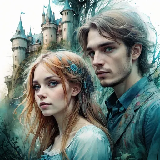 Prompt: art by Carne Griffiths
,Anna Dittmann
Close-up portrait of a 20-year-old girl and a 25-year-old man
a woman standing in front of a castle surrounded by trees, fantasy art, alice, mobile wallpaper, [[fantasy]], portrait of alice in wonderland





















































