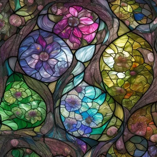 Prompt: transparent stained glass, flowers, extreme detail, 4k, ultra hd, fantasy art, fractal art, digital painting, radiant, hyper-detailed, colorful