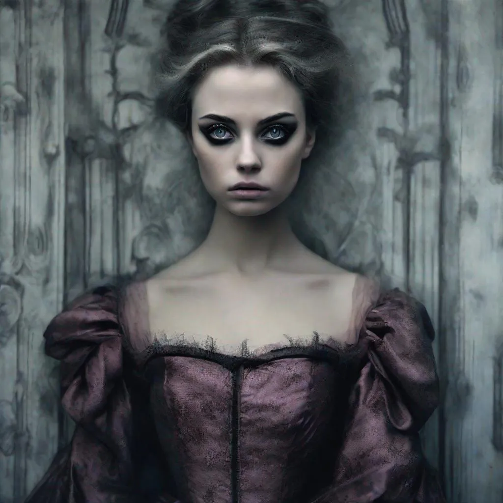 Prompt: color photo of "a modern-day Cinderella with a touch of darkness, featuring deep, haunting eyes and a face filled with sadness. She stands in a contemporary setting, wearing a unique and edgy interpretation of Cinderella's iconic attire. The photo captures her internal struggle, as she embodies both the innocent fairy tale character and a hint of a devilish nature. Her expression tells a story of inner turmoil, reflecting the complexities of her modern journey" —c 10 —ar 2:3