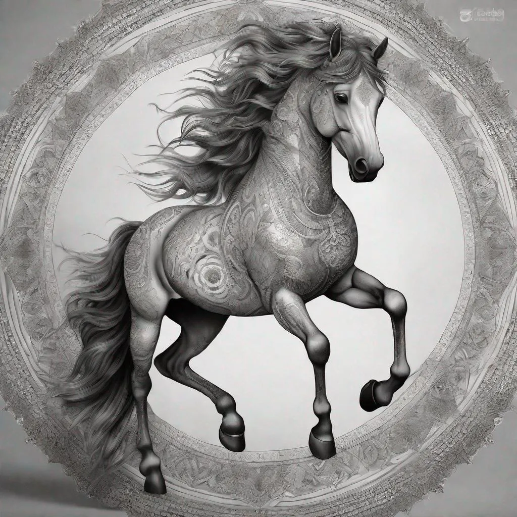 Prompt: majestic horse, drawn with mandalas. Only drawing for coloring, without any color, intricate, highly detailed, spectacular., black and white still, digital Art, perfect composition, beautiful detailed intricate insanely detailed octane render trending on artstation, 8 k artistic photography, photorealistic concept art, soft natural volumetric cinematic perfect light, chiaroscuro, award - winning photograph, masterpiece, oil on canvas, raphael, caravaggio, greg rutkowski, beeple, beksinski, giger