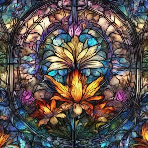 Prompt: transparent stained glass, flowers, extreme detail, 4k, ultra hd, fantasy art, fractal art, digital painting, radiant, hyper-detailed, colorful