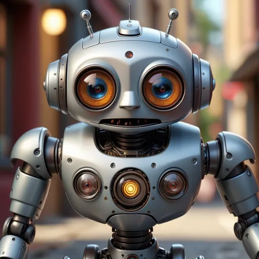 Prompt: Funny cute robot , hyperrealistic, super detailed, 8k, high quality, sharp focus, intricate details, highly detailed, 3D hyperrealistic, sharp detail, masterpieces, realistic, photo-realistic, 8k, highly detailed, full length frame, High detail RAW color art, diffused soft lighting, shallow depth of field,hyperrealism, cinematic lighting, centered composition 