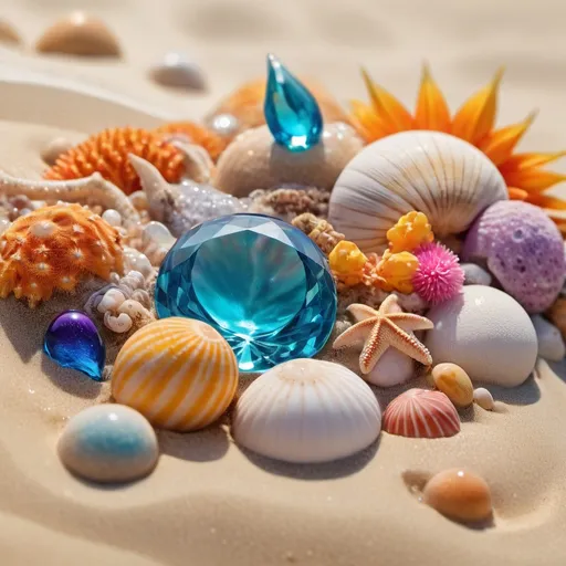 Prompt: beach with exotic and colorful treasures, Miki Asai Macro photography, close-up, hyper detailed, trending on artstation, sharp focus, studio photo, intricate details, highly detailed, by greg rutkowski