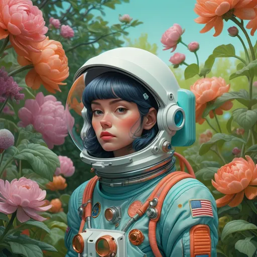 Prompt: An astronaut in a garden on a spring day, by martine johanna and simon stalenhag and chie yoshii and casey weldon and wlop : : ornate, dynamic, particulate, rich colors, intricate, elegant, highly detailed, harper's bazaar art, fashion magazine, smooth, sharp focus, 8 k, octane render