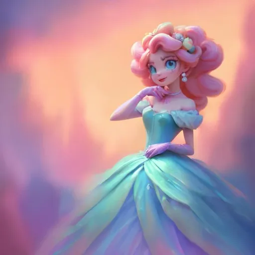 Prompt: Digital style painting, Princess Peach, style of Pixar, blue eyes, pink dress, Fragonard, highly-detailed, cinematic, washed out palette, soft pastel color palette, light trails, sunny day, translucent, iridescent, long hair, arms visible, perfect composition, hyperrealistic, super detailed, 8k, high quality, sharp focus, intricate details, highly detailed, dynamic lighting, detailed and intricate environment, highest quality