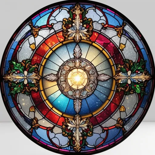 Prompt: Epically detailed and award winning ultra hd round Stained Glass  “2023 Christmas ” on a white background ,  vibrant bright glitter colors, near perfection, breathtaking, hyper realistic, high quality, ultra resolution, intricate detail, --s 750 -