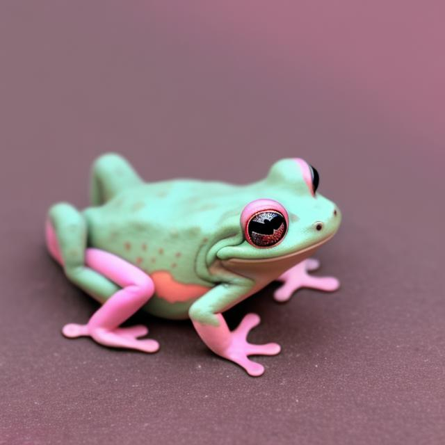 Prompt: Cute little frog in pastel colors of pink, orange and teal