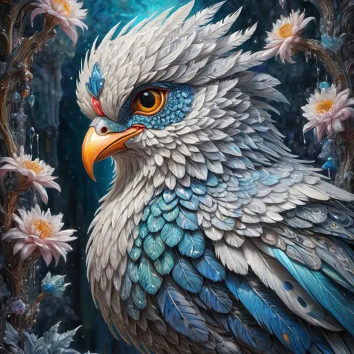Prompt:  olpntng style, Oil painting. 3d, hyperdetailed and intricated fantasy bird, hoarfrost plumage, hyperdetailed surreal background with flowers, digital art, concept art, surrealistic, oil painting, watercolor, octane render, hyperdetailed, magic, fantasy, fairy. Josephine Wall, Adrian Chesterman, artstation, 4k, symmetrical, soft lighting, trending on artstation, intricate details, highly detailed, pencil drawing, sketching, unreal engine, oil painting, heavy strokes, paint dripping, oil painting, heavy strokes, paint dripping, oil painting, heavy strokes, paint dripping, oil painting, heavy strokes, paint dripping, extra depth, oil painting, heavy strokes, paint dripping
