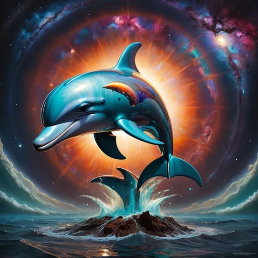 Prompt: dolphin made of metal, futuristic, galaxy, outerspace, metal , centered, symmetry, painted, intricate, volumetric lighting, beautiful, rich deep colors masterpiece, sharp focus, ultra detailed, in the style of dan mumford and marc simonetti, astrophotography, centered, symmetry, painted, intricate, volumetric lighting, beautiful, rich deep colors masterpiece, sharp focus, ultra detailed, in the style of dan mumford and marc simonetti, astrophotography