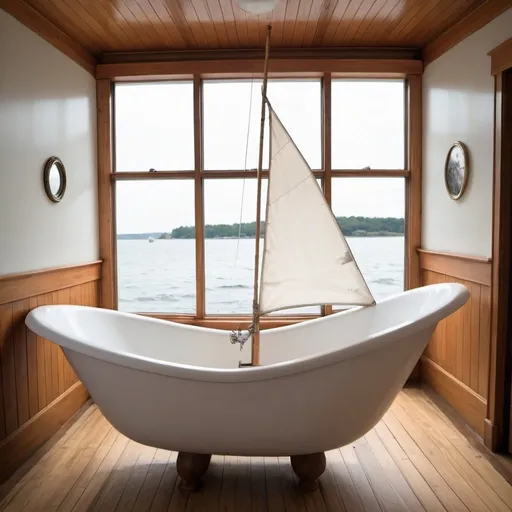 Prompt: a large bathtub turned into a sailboat