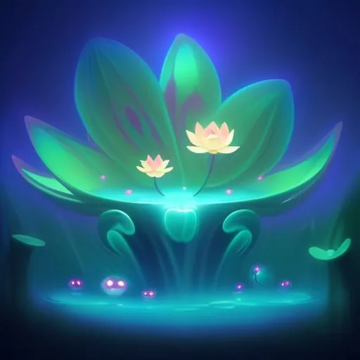 Prompt: 
incredibly cute fantastic lotus creature with glowing big eyes, ultra detail, abstraction, surrealism, best quality, masterpiece, luminescence, splash