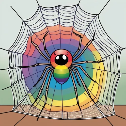 Prompt: a spider holding a rainbow in his net ,  comic style