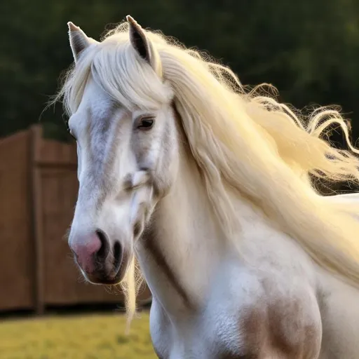 Prompt: cream colored belgin draft horse, heavy feathering on legs, long flowing white mane and tail, realistic, highly detailed fur, close up on horse, running, my little pony hay cutie mark --niji 5 --style cute --ar 9:16