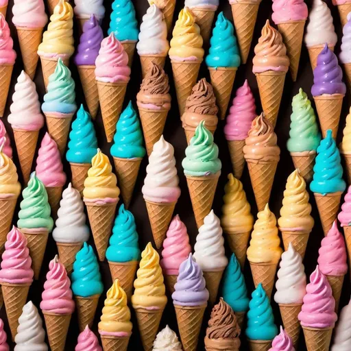 Prompt: A colorful forest filled with giant ice cream cones.

