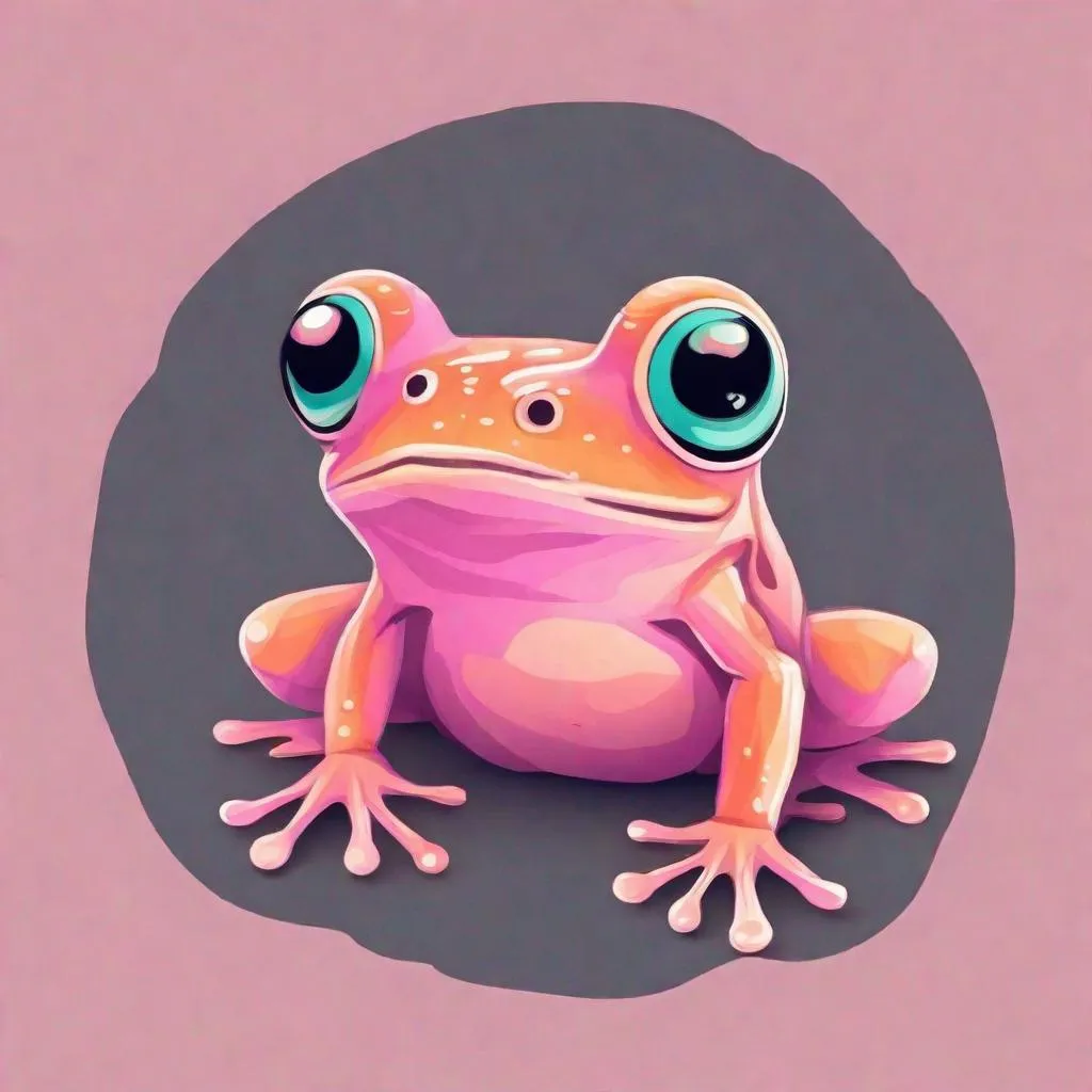Prompt: Cute little frog in pastel colors of pink, orange and teal
