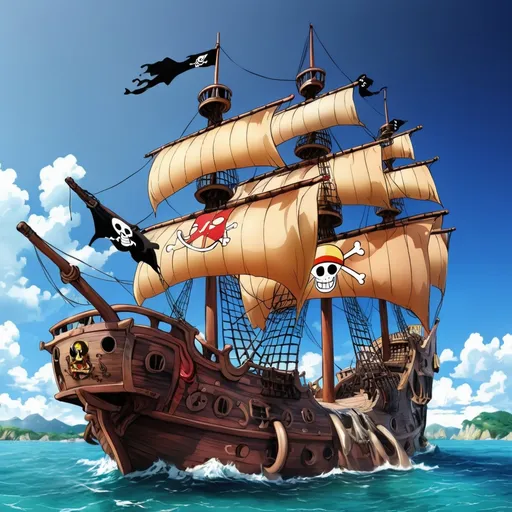 Prompt: pirate ship. one piece anime style