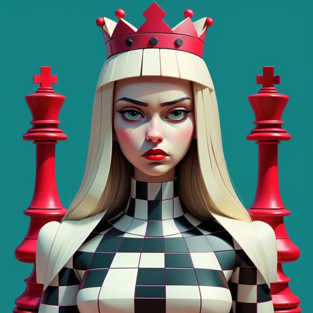 Prompt: chess queen, constructivist glitch art 