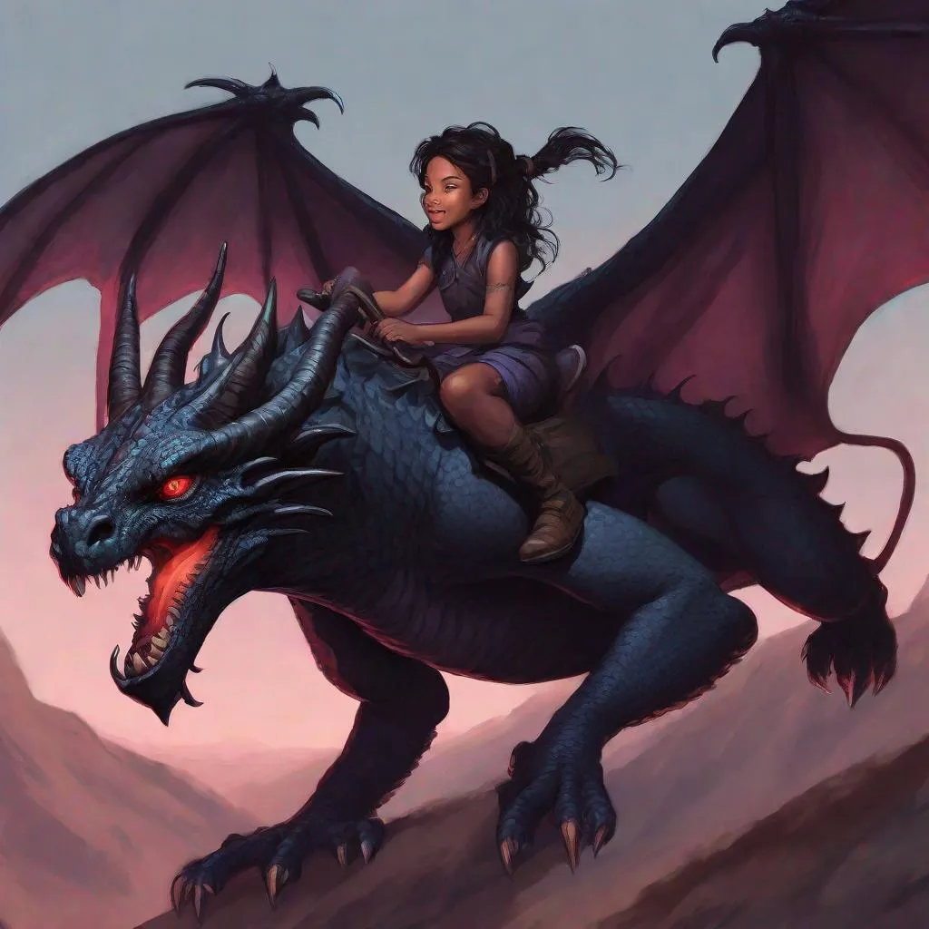 Prompt: manga art, digital painting,

A young female tiefling takes her first ride on a young domesticated dark charcoal dragon, 

cute, deep colors, detailed, realistic, SNES feel, style of manga,
fantasy, D&D, DnD, Pathfinder,