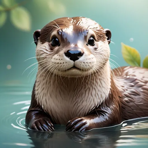 Prompt: Female otter, exuding charm, whimsical pose, blog mascot, friendly eyes, soft smile, elements of water and nature incorporated into design, pastel color palette, digital painting, glossy fur texture, clear, crisp visuals, ultra fine detailing, soft natural light, UHD drawing