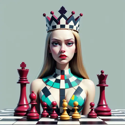 Prompt: chess queen, constructivist glitch art 