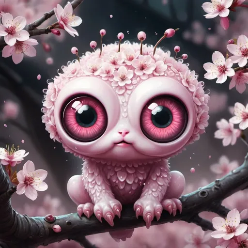 Prompt: Digital art, by IrinaKapi.
incredibly cute fantastic cherry blossoms creature with glowing big eyes, ultra detail, abstraction, surrealism, best quality, masterpiece, luminescence, splash