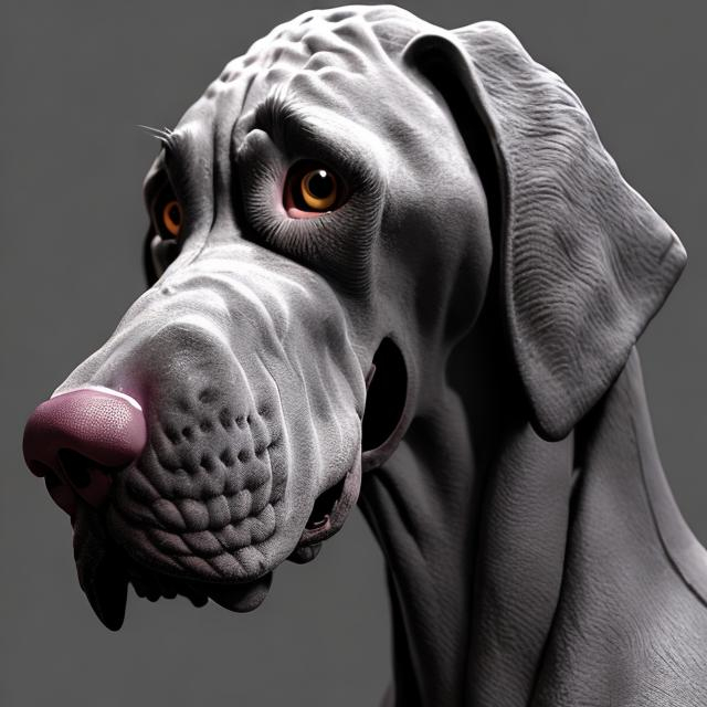 Prompt: Highly realistic side view of a walking grey Great dane, Pixar style, digital art, trending on art station