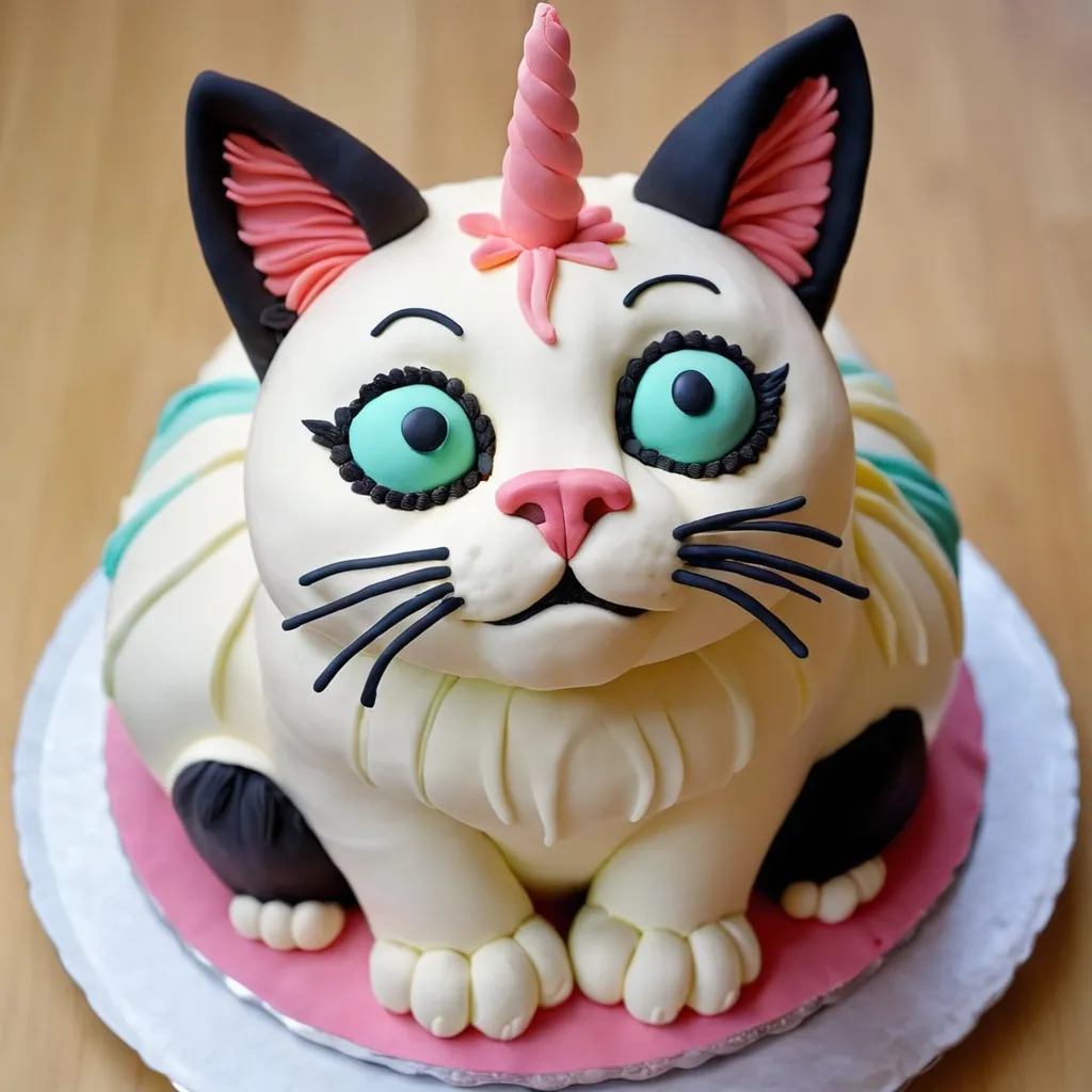 Prompt: Cat  made  from cake