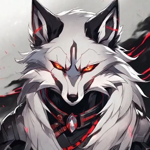 Prompt: young warrior black fox with (solid jet black fur) and {scarlet eyes}, feral, gorgeous anime portrait, 2d cartoon,  lightning element, crackling lightning, beautiful 8k eyes, fine oil painting, intense, wearing shiny bracelet, low angle view, (unsheathed claws), visible claws, 64k, thick white outlines, fine colored pencil,  head turned toward viewer, hyper detailed, expressive, intense, heroic, friendly, compassionate, brawny, thick billowing mane, fiery colors, psychedelic colors, lightning charged atmosphere, colorful stones, glistening black fur, prowling through a twilight forest,  golden ratio, intricate detailed fur, precise, perfect proportions, vibrant, prowling by a sun-bathed river, hyper detailed, complementary colors, UHD, HDR, top quality artwork, beautiful detailed background, unreal 5, artstaion, deviantart, instagram, professional, masterpiece