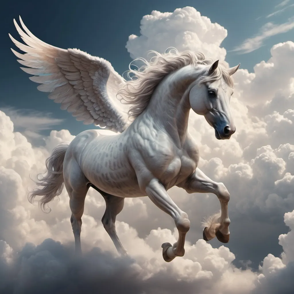 Prompt: Beautiful winged horse made of clouds, magical fantasy ethereal beautiful, trending on artstation, sharp focus, studio photo, intricate details, highly detailed, by greg rutkowski