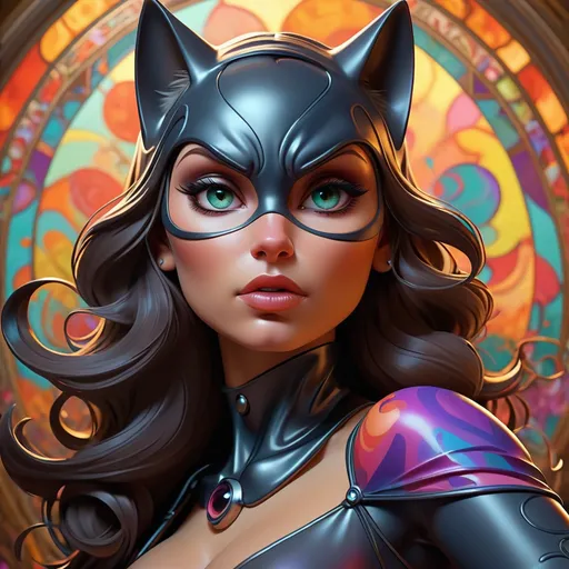 Prompt: lightinghttps://cdn.openart.ai/uploads/upscaled/psychedelic-art-style-vivid-color-8k-professional_bAIoE1wB_upscaled.jpg, Catwoman curvy, highly detailed, attractive, Detailed Render, eye-candy, Breathtaking,8k resolution Greg Rutkowski, Artgerm, WLOP, Alphonse Mucha dynamic lighting hyperdetailed intricately detailed Splash art trending on Artstation triadic, professional vivid colors Unreal Engine 5 volumetric 