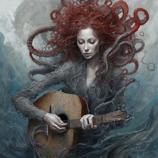 Prompt: art by cameron gray
 karol bak, Seb McKinnon,   
ultra highly detailed, detailed 
digital painting, highly detailed, intricated, intricated pose, clarity, high quality

"The octopus explain tentacles, playing guitar, grey/red, deep sea, weeping willow on the bank, intricately detailed, hyperdetailed, surreal, flowing acrylic  :: fantastical watercolour calligraphy by WLOP"
, ultra hd, realistic, vivid colors, highly detailed, UHD drawing, pen and ink, perfect composition, beautiful detailed intricate insanely detailed octane render trending on artstation, 8k artistic photography, photorealistic concept art, soft natural volumetric cinematic perfect light