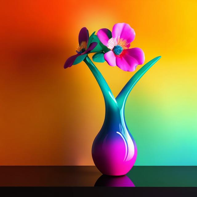 Prompt: Unique and bold colorful vase with one flower in it.