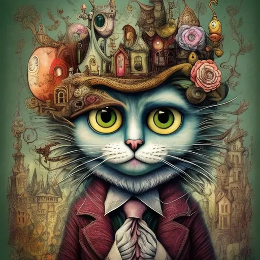 Prompt: Mr. Cat                                                                                                                                                                                                                                                                                                        
                                                                                                                                                                  
In style of Alexander Jansson, style Picasso, assured features, clean looks, expressive faces, inventiveness, originality, detailed, ambitious creation, clear and bright colors, artistic rendering, wonderful dream, cat , flowers. Retouch by pencil by Tim Burton (prompt modified by Stef)