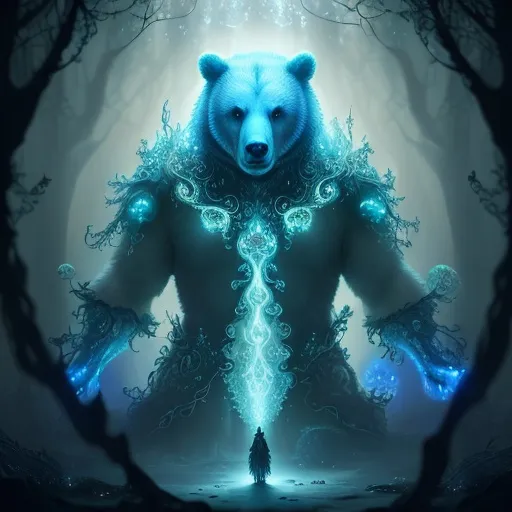 Prompt: This ultra-realistic, high-definition, expertly-cinematographed, computer-generated image features a detailed bear standing in an enchanted forest filled with mystical creatures. The telepathic riders, dressed in ethereal garments, silently communicate as pulsing orbs fill the sky and swirling, translucent textures create a surreal and fantastical atmosphere. The atmospheric haze and soft ethereal lighting add to the enchanting mood, while the intricate creature designs, swirling translucent material, and thick liquid create a mesmerizing texture. The image quality is crisp, sharp, and highly-detailed, with vibrant colors and soft, luminescent lighting. This fantastical and otherworldly scene was created using a digital pen to produce a stunning work of computer-generated imagery.  ,UHD,HDR10,16