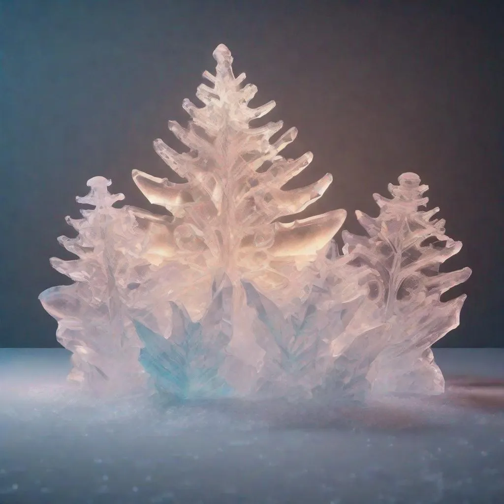 Prompt: cinematic, stunning, minimalist Christmas themed Glowing Ice Sculptures, commercial ad campaign, beautiful shot. 8k. Wallpaper. Extremely detailed