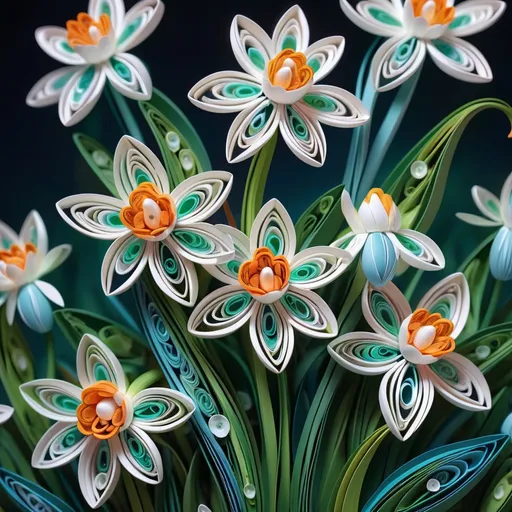Prompt: ethereal fantasy concept art of intricate paper quilled cute fantasy  snowdrop  flower, 

vibrant, beautiful paper quills, hyper detailed, insane depth, gorgeous composition, chaotic but orderly . magnificent, celestial, ethereal, painterly, epic, majestic, magical, fantasy art, cover art, 

dreamy, magic, surreal, fantasy, 

digital art, wlop, artgerm and james jean, ultra hd, realistic, vivid colors, highly detailed
