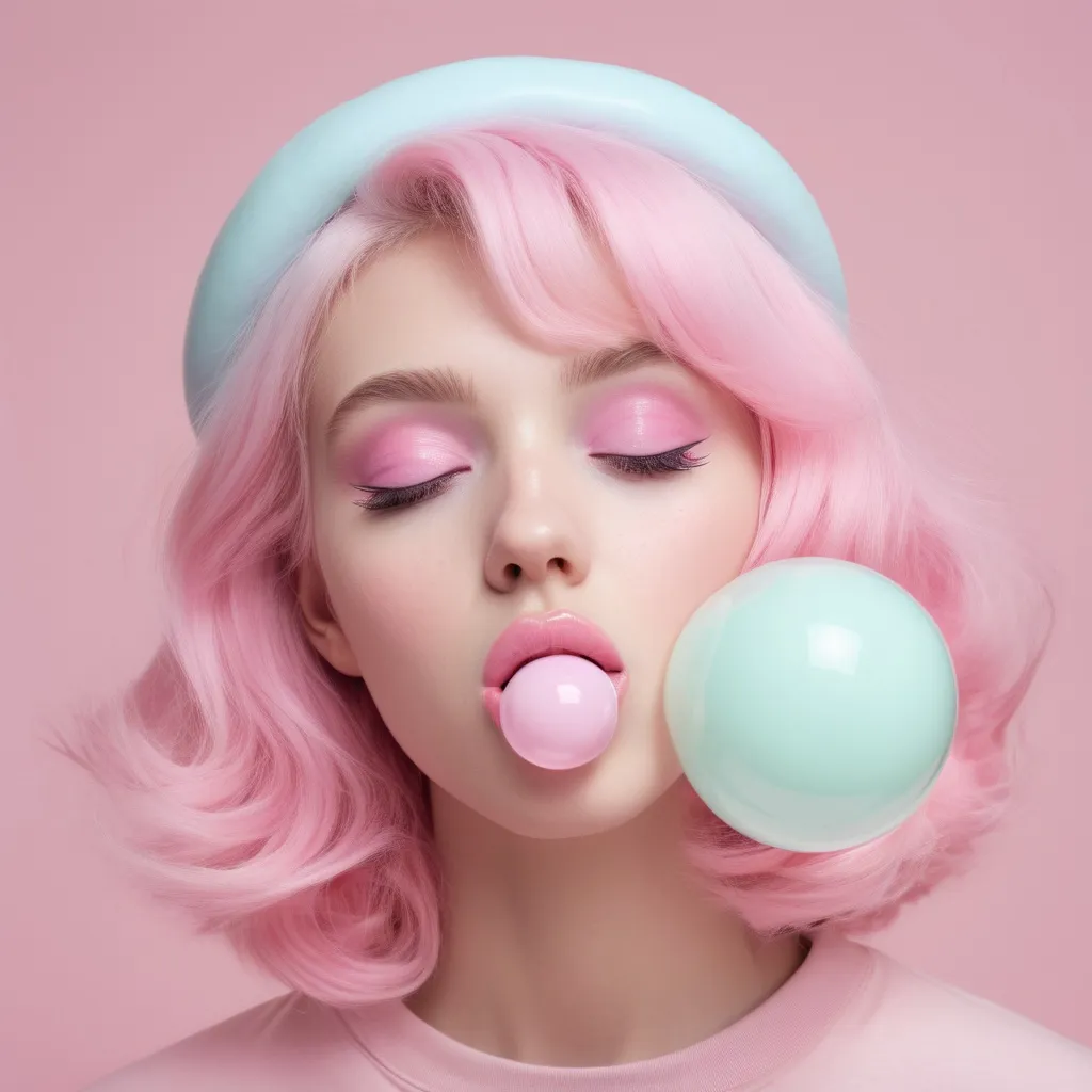 Prompt: pastel girl having pastel bubble gum dreams